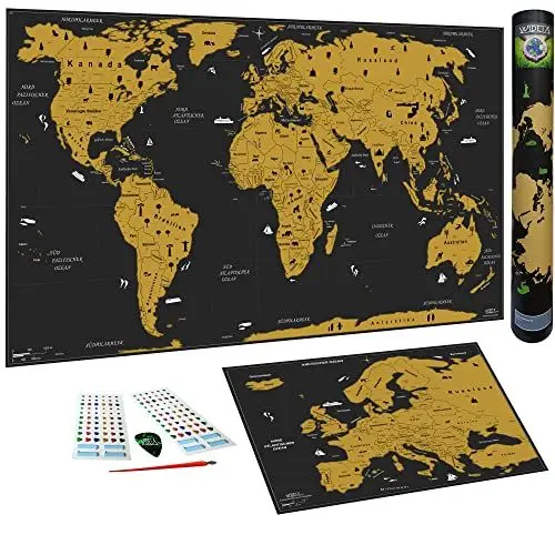 Produktbild: WIDETA Weltkarte zum Rubbeln in Deutsch, XXL (82 x 43 cm)/ Bonus Karte von Europa, Rubbelwerkzeuge und Aufkleber