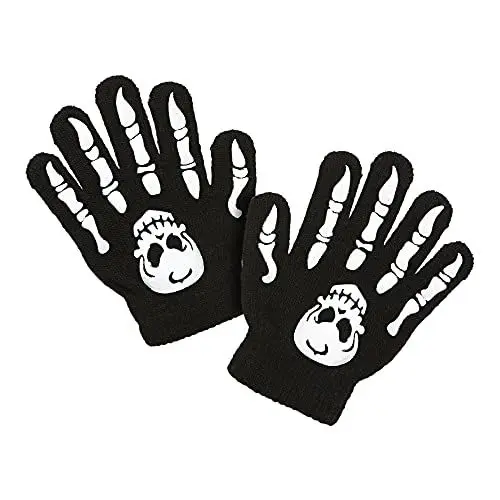 Produktbild: W WIDMANN MILANO Party Fashion 02421 - Handschuhe Skelett mit Totenkopf, Kindergröße, schwarz, Halloween, Karneval, Mottoparty