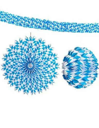 Produktbild: W WIDMANN MILANO Party Fashion 02522 - Bayerisches Dekorationsset, Rosette Ø 70 cm, Wabenlampion Ø 28 cm, Boa Girlanden 3,5m, Volksfest, Bierfest