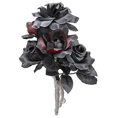 Produktbild: W WIDMANN MILANO Party Fashion 03235 - Halloween Brautstrauß mit Rosen, Schwarz-Rot, Kostüm, Accessoire, Karneval, Mottoparty, Halloween