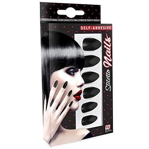 Produktbild: W WIDMANN MILANO Party Fashion 05341 - Fingernägel Set Stiletto, 12 Stück, Schwarz, selbstklebend, Accessoire, Karneval, Mottoparty, Halloween