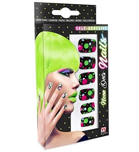Produktbild: Widmann 05374 - Fingernägel Set Neon Punkte, 12 Stück, selbstklebend, Accessoire, Karneval, Mottoparty, Halloween