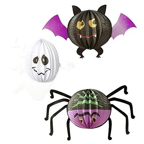 Produktbild: Widmann 08166 - Dekorationsset Fledermaus-, Geist- und Spinnenlampion, Hängedekoration, Halloween