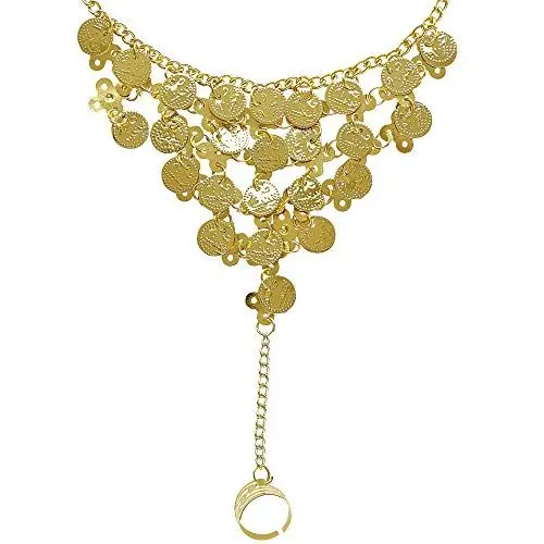 Produktbild: W WIDMANN MILANO Party Fashion 24370 - Finger-Armband, 1 Stück, Armkette mit Goldmünzen und Fingerring, Zigeunerin, Bollywood, Orient, Verkleidung, Modeschmuck, Accessoire