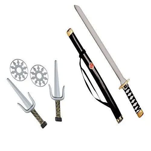 Produktbild: W WIDMANN MILANO Party Fashion 27271 - Ninja Waffenset, 1 Schwert mit Scheide, 2 Dolche, 2 Shuriken, Accessoire, Mottoparty, Karneval