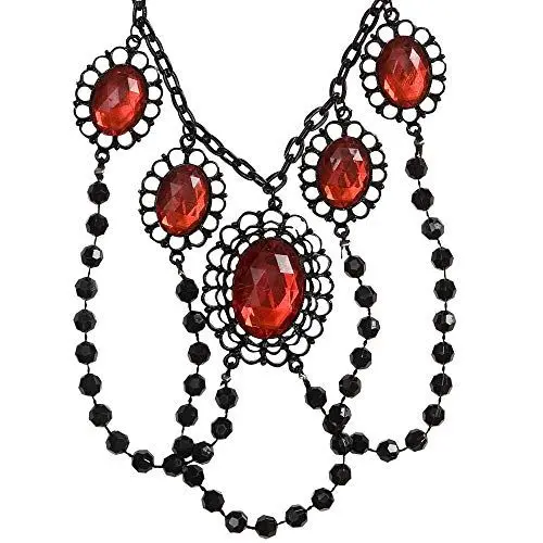 Produktbild: W WIDMANN MILANO Party Fashion 2971R - Halskette aus Perlen mit Edelsteinen, Schmuck, Halsband, Vampir, Halloween, Karneval, Mottoparty