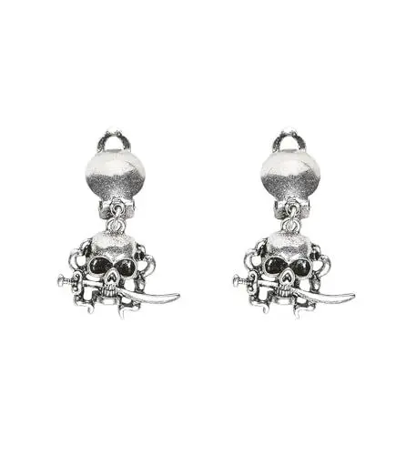 Produktbild: W WIDMANN MILANO Party Fashion 46742 - Ohrringe Pirat, Totenkopf und Säbel, Schmuck, Seeräuber, Biker, Rocker, Karneval, Halloween, Mottoparty
