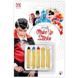 Produktbild: Widmann 50001 - Make Up Stifte Set, 11 ml, Schwarz, Blau, Rot, Gelb, Weiß, Schminke, Mottoparty, Karneval, Halloween
