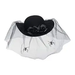 Produktbild: Widmann 68578 - Hut der Schwarzen Witwe, verziert mit Rosen, Schleier und Spinnen, Schwarz, Hut, Accessoire, Zubehör, Karneval, Halloween, Mottoparty