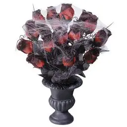 Produktbild: W WIDMANN MILANO Party Fashion 7868R - Rosenstrauß Rot mit Spinnennetz, 15 Stück, Dekoration, Halloween, Mottoparty