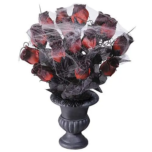 Produktbild: W WIDMANN MILANO Party Fashion 7868R - Rosenstrauß Rot mit Spinnennetz, 15 Stück, Dekoration, Halloween, Mottoparty