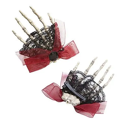 Produktbild: W WIDMANN MILANO Party Fashion 9521B - Haarklammer mit Skeletthand, mit roter Schleife, Halloween, Mottoparty, Karneval