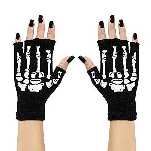 Produktbild: W WIDMANN MILANO Party Fashion 95703 - Fingerlose Handschuhe mit Skelett-Aufdruck, Accessoire für Faschingskostüme, Halloween