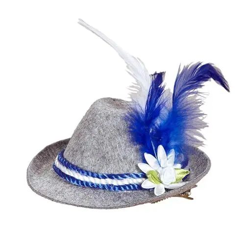 Produktbild: W WIDMANN MILANO Party Fashion 95709 - Minifedora Edelweiß, Weiß/Blau, aus Filz, Tracht, Bierfest, Haarklammer, Hut, Kopfschmuck, Accessoire, Karneval, Mottoparty