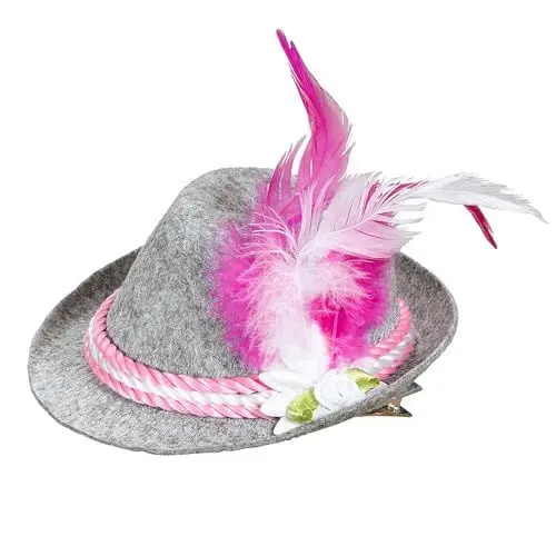 Produktbild: W WIDMANN MILANO Party Fashion 95710 - Minifedora Edelweiß, Weiß/Pink, aus Filz, Tracht, Bierfest, Haarklammer, Hut, Kopfschmuck, Accessoire, Karneval, Mottoparty