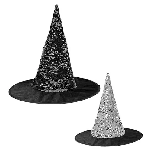 Produktbild: Widmann - Hexenhut mit Wendepailletten, schwarz/silber, Accessoire, Motto-Party, Karneval, Halloween