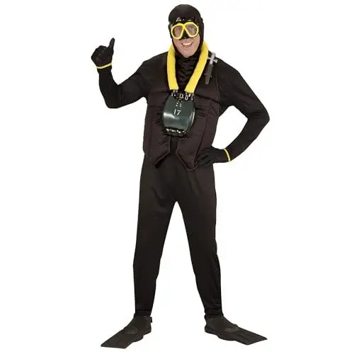 Produktbild: W WIDMANN MILANO Party Fashion - Kostüm Taucher, Anzug mit Kapuze, Sauerstofftank, Flossen, Tauchmaske, Karneval, Mottoparty