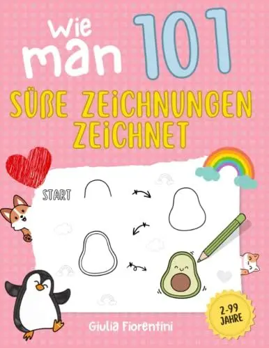 Produktbild: WIE MAN 101 SÜßE ZEICHNUNGEN ZEICHNET: Schritt für Schritt Zeichnen lernen. Zeichnen hat noch nie so viel Spaß gemacht. Erstelle und male 101 Zeichnungen für Kinder und alle Kunstliebhaber