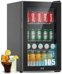 Produktbild: WIE Mini Kühlschrank Getränkekühlschrank 63 Liter mit Doppelte Glastür mit Verstellbaren Ablagen Indoor Outdoor Klein Bierkühlschrank Leise 105 Dosen für Soda/Bier/Wine für Zuhause/Küche/Bar/Büro