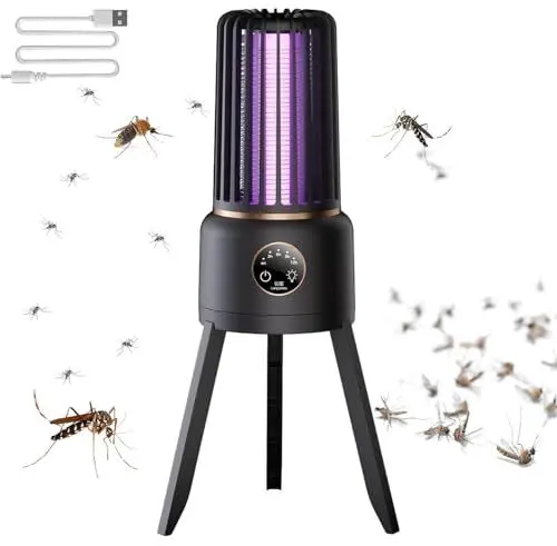 Produktbild: Wiederaufladbarer USB-Moskito-Zapper für den Außenbereich, lila Lichtwellenköder und Elektroschocks, tragbares Campinglicht mit 8 Stunden Betriebsdauer und Timer-Einstellungen (Black)