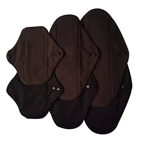 Produktbild: AUSVERKAUF! Wiederverwendbare Binden mit Bambuskohle-6er Pack-Waschbare, rutschfeste und größenverstellbare Menstruationspads für leichte, mittlere und starke Perioden + Aufbewahrungstasche