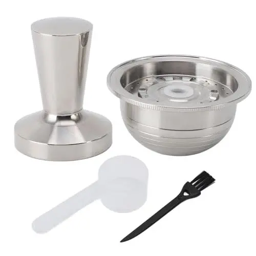 Produktbild: Wiederverwendbare Espressokapseln, nachfüllbares Kaffeepad-Set inklusive Espresso-Tamper, Messlöffel und Bürste, kompatibel für VERTUOLINE Kaffeekapselmaschine