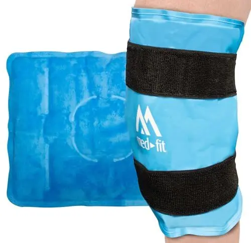 Produktbild: Wiederverwendbare Med-Fit Knie-Kompressionsbandage mit Eisbeutel, Eis-Kniebandage für Schmerzen, Schwellungen, Verletzungslinderung, Kältetherapie-Gelbandage für ACL/Meniskusriss, Arthritis und, Blau