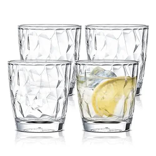 Produktbild: Wiederverwendbare Plastikbecher, 4er-Set Kunststoffbecher für Kinder und Erwachsene, transparent, 300 ml, zum Trinken von Wasser, Saft, unzerbrechliche und langlebige Kunststoffbecher (transparent)