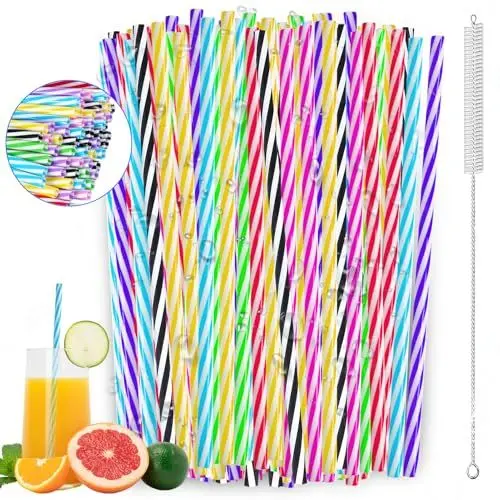 Produktbild: Wiederverwendbare Strohhalme,50 Stück strohhalme mit 1 Bürsten hart trinkhalme für Smoothies, Saft, Heißgetränk, Cocktail(0,25 Zoll Durchmesser, 9.05 Zoll lang)