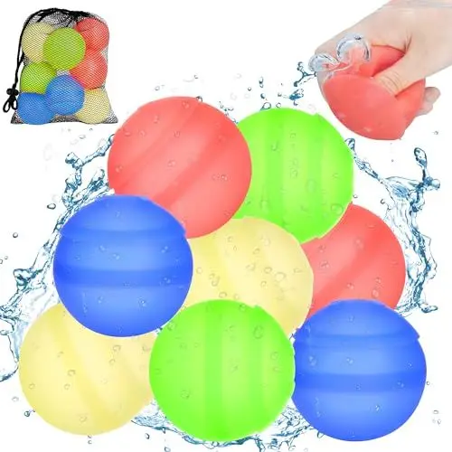 Produktbild: Wiederverwendbare Wasserballons, 8 Stück Wasserbomben Selbstdichtend, Wasserbomben Wiederverwendbar für Kinder Erwachsene, Füllende Wasserbomben Silikon für Wasserpark, Spiele im Freien, Sommerparty