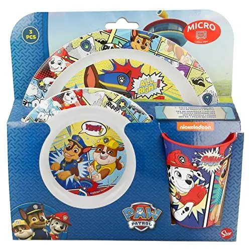Produktbild: Wiederverwendbares, mikrowellengeeignetes Kindergeschirr-Set, bestehend aus Glas, Teller und Schüssel | The Paw Patrol Comic Book