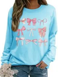 Produktbild: WIEIYM Damen Sweatshirt Rundhals Drucken Langarm Pullover Herbst Winter Frauen Langarmshirt Locker Oberteil Sport Streetwear Sweatshirts Bluse Tops,Azurblau,M
