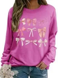 Produktbild: WIEIYM Damen Sweatshirt Rundhals Drucken Langarm Pullover Herbst Winter Frauen Langarmshirt Locker Oberteil Sport Streetwear Sweatshirts Bluse Tops,Rose,L