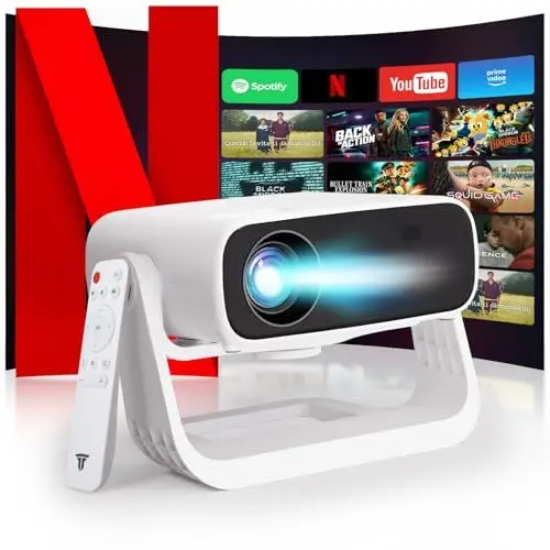 Produktbild: Wielio 2025 Neuer Upgraded Full HD 1080P Beamer, 20000 Lumens, 4K Unterstützung, Android 11, WiFi 6＆ Bluetooth 5.2, automatische Trapezkorrektur, 120° schwenkbarer Heimkino Beamer
