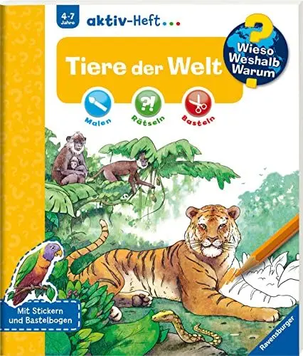 Produktbild: Wieso? Weshalb? Warum? aktiv-Heft - Tiere der Welt (Malen, rätseln, basteln ab 4 Jahre - mit Stickern und Bastelbogen)