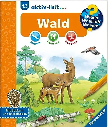 Produktbild: Wieso? Weshalb? Warum? aktiv-Heft - Wald (Malen, rätseln, basteln ab 4 Jahre - mit Stickern und Bastelbogen)