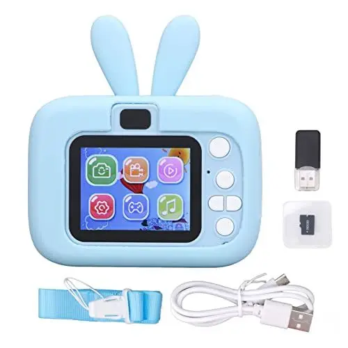 Produktbild: Wifehelper Kinderkamera mit 2,0-Zoll-Farbgroßbildschirm, Zeitgesteuerte Aufnahme, Reichhaltige Effekte, Videokamera, Spielzeug-Kinderkamera mit 32G-Speicherkarte und Lesegerät (Blau)