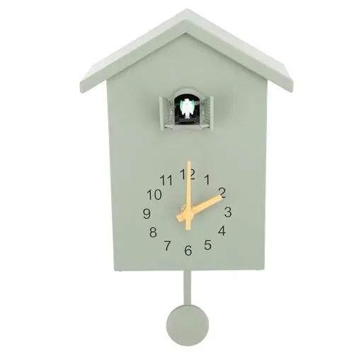 Produktbild: AUNMAS Vogelhaus-Wanduhr, Stilvolle Pendeluhr Im Nordischen Stil mit Vogel-Sprachruf für Büro und Wohnzimmer (Green)