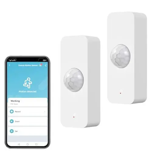 Produktbild: WiFi Bewegungssensor, intelligenter Bewegungsmelder für die Heimsicherheit, drahtloser Bewegungssensor mit Fernüberwachungs App, Sprachbefehl kompatibel mit Alexa. 2 Pack