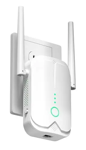 Produktbild: WiFi Extender Booster, WiFi Repeater WLAN Verstärker WiFi Extender bis zu 5000sq.ft Mit Repeater/AP Modus, Long Range Amplifier mit Ethernet Port zu Allen WLAN Geräten, 1-Key Setup, Access Point