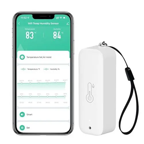Produktbild: WiFi Hygrometer Thermometer Sensor: Kabelloser intelligenter Temperatur-Feuchtigkeitsmonitor mit App-Benachrichtigung, Datenspeicherexport, Kalibrierungsfunktion, Kompatibel mit Alexa (White-1PCS)