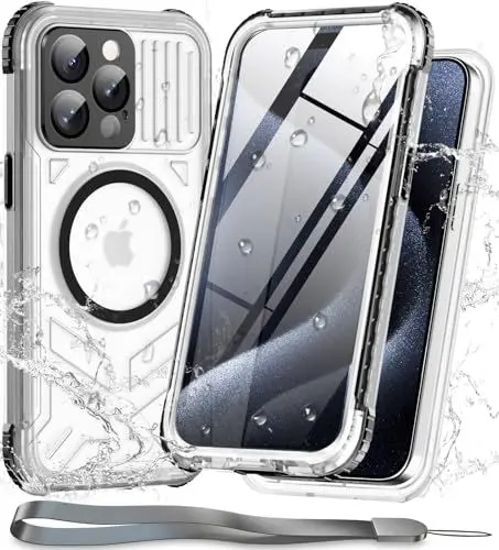 Produktbild: WIFORT für iPhone 15 Pro Max Hülle Wasserdicht mit MagSafe, 360 Militärnorm Schutzhülle mit Displayschutz, IP68 Wasserfest Staubdicht Handyhülle Stoßfeste Panzerhülle iPhone 15 Pro Max Case Schwarz