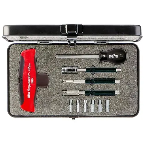 Produktbild: Wiha Drehmoment-Schraubendreher mit Quergriff Set TorqueVario-S , 12-teilig I mit Box I 5-14 Nm I T-Griff I Innensechskant, TORX (29234)