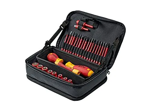 Produktbild: Wiha Elektriker Werkzeug Set slimVario® - 32-teiliges Wechselbitsystem inklusive Funktionstasche & vollisolierten Steckschlüsseln (43465)