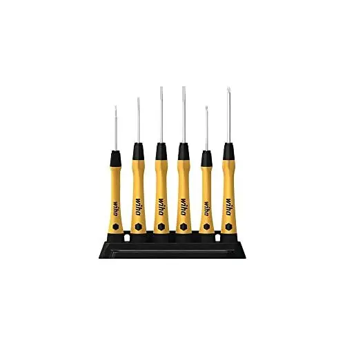 Produktbild: Wiha Feinschraubendreher Set 7-tlg. PicoFinish® ESD I inkl. Halter zum Aufhängen oder Stellen I Schlitz, Phillips (43707)