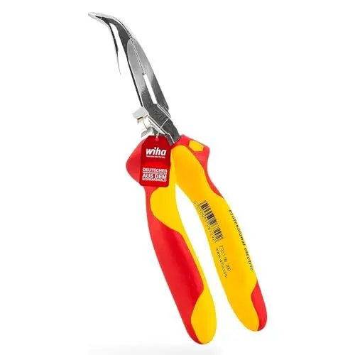 Produktbild: Wiha Flachrundzange Professional electric mit Schneide I ca. 40° gebogene Form I VDE geprüft I Radiozange I 200 mm Elektrikerzange (27425)