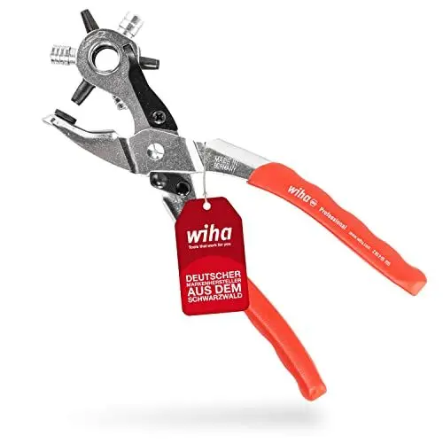 Produktbild: Wiha Revolverloch- und Ösenzange oval (29550) I Stanzzange mit Lochgrößen 4mm + 4,5mm + 5mm I Abwechselnde Bestückung von Lochpfeifen + Ösenstempeln