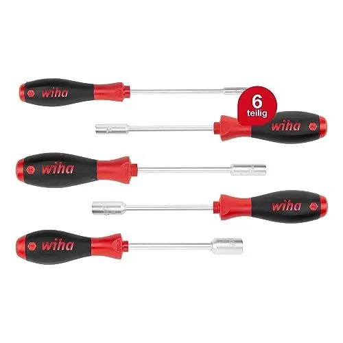 Produktbild: Wiha Schraubendreher Set SoftFinish® Sechskant-Steckschlüssel 5-tlg. ergonomischer Griff für kraftvolles Drehen I Allrounder für Industrie und Handwerk (01034)