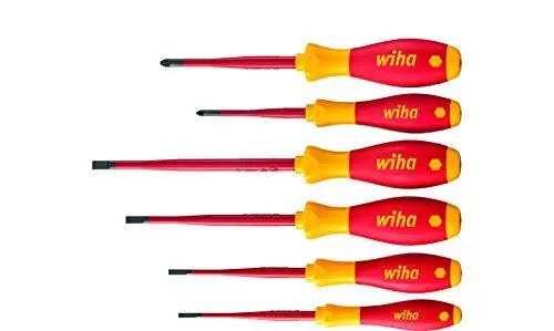 Produktbild: Wiha Schraubendreher Set 6-teilig , VDE geprüft, isoliert 1.000 V (36455) I Profi Schraubenzieher Set mit dünner Spitze Schlitz/Kreuzschlitz I Elektriker Werkzeug