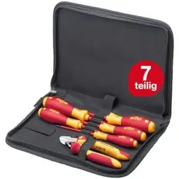 Produktbild: Wiha Werkzeug Set Elektriker 7-teilig I Schraubendreher Set + Seitenschneider in Werkzeugmappe I Grundausstattung in kompakter Werkzeugtasche (33969)